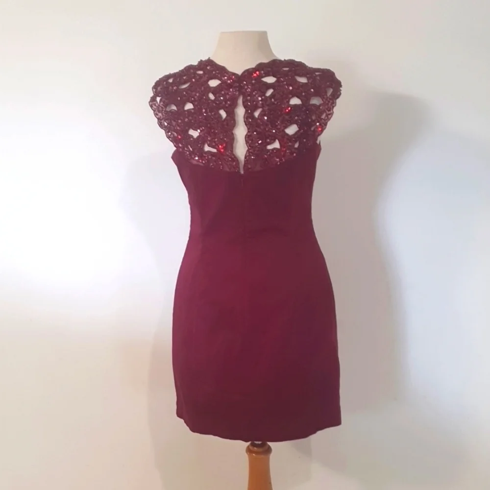 French Connection Size 14 Red Maroon Sequin Evening Dress - Picture 5 of 9